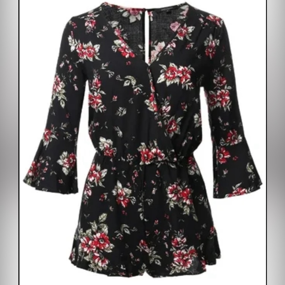 Ambiance Bell Sleeve Floral Print Romper